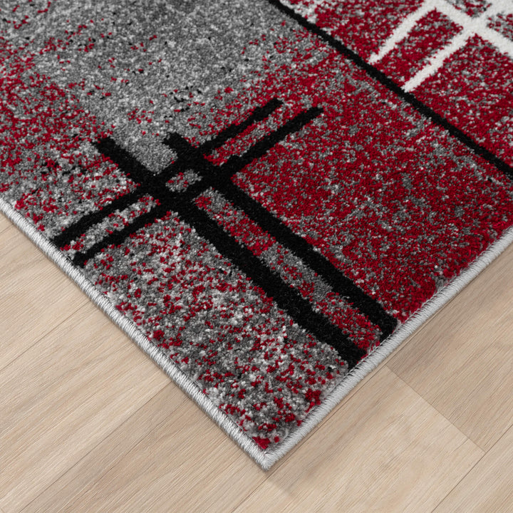 Metro Grid Linework Red Runner Rug