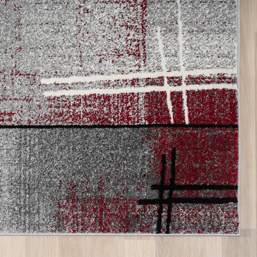 Metro Grid Linework Red Runner Rug