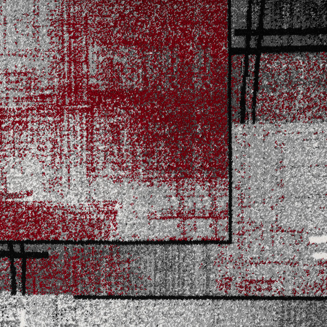 Metro Grid Linework Red Runner Rug