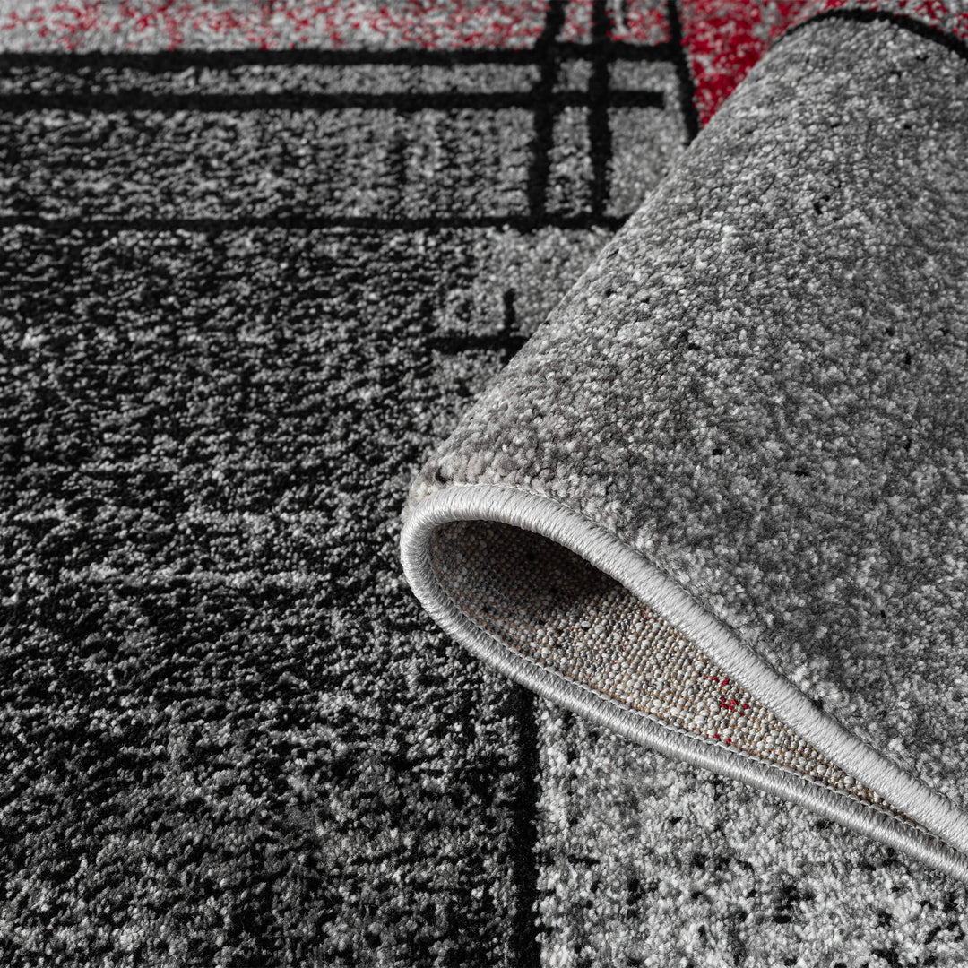 Metro Grid Linework Red Runner Rug