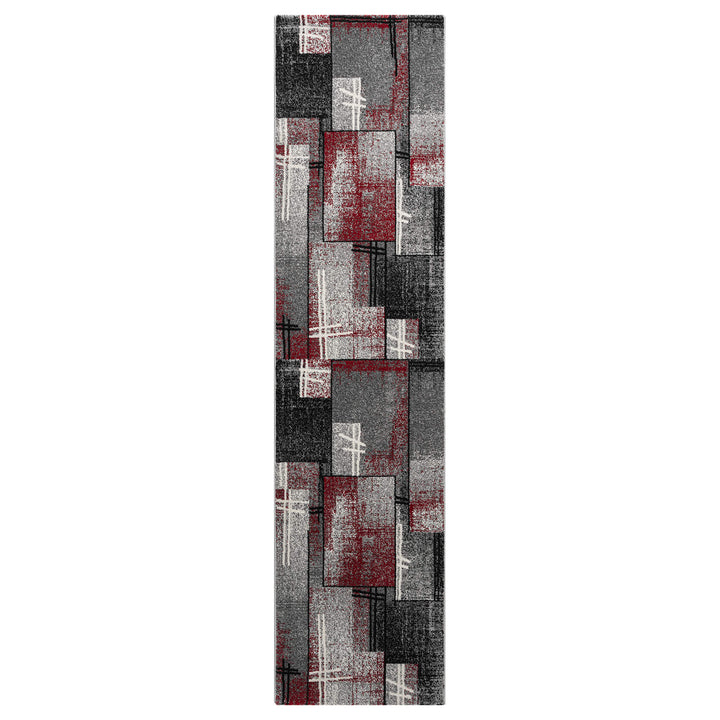 Metro Grid Linework Red Runner Rug