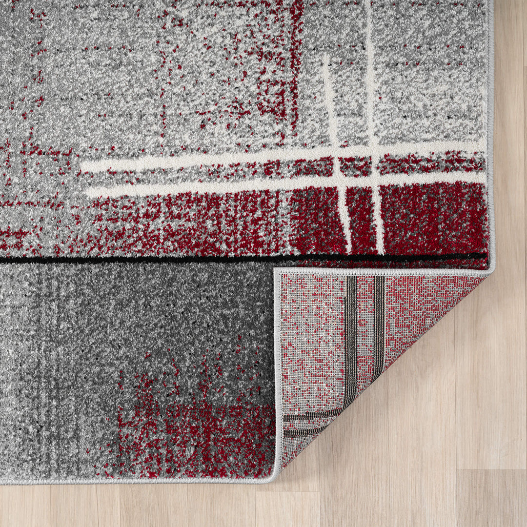 Metro Grid Linework Red Runner Rug