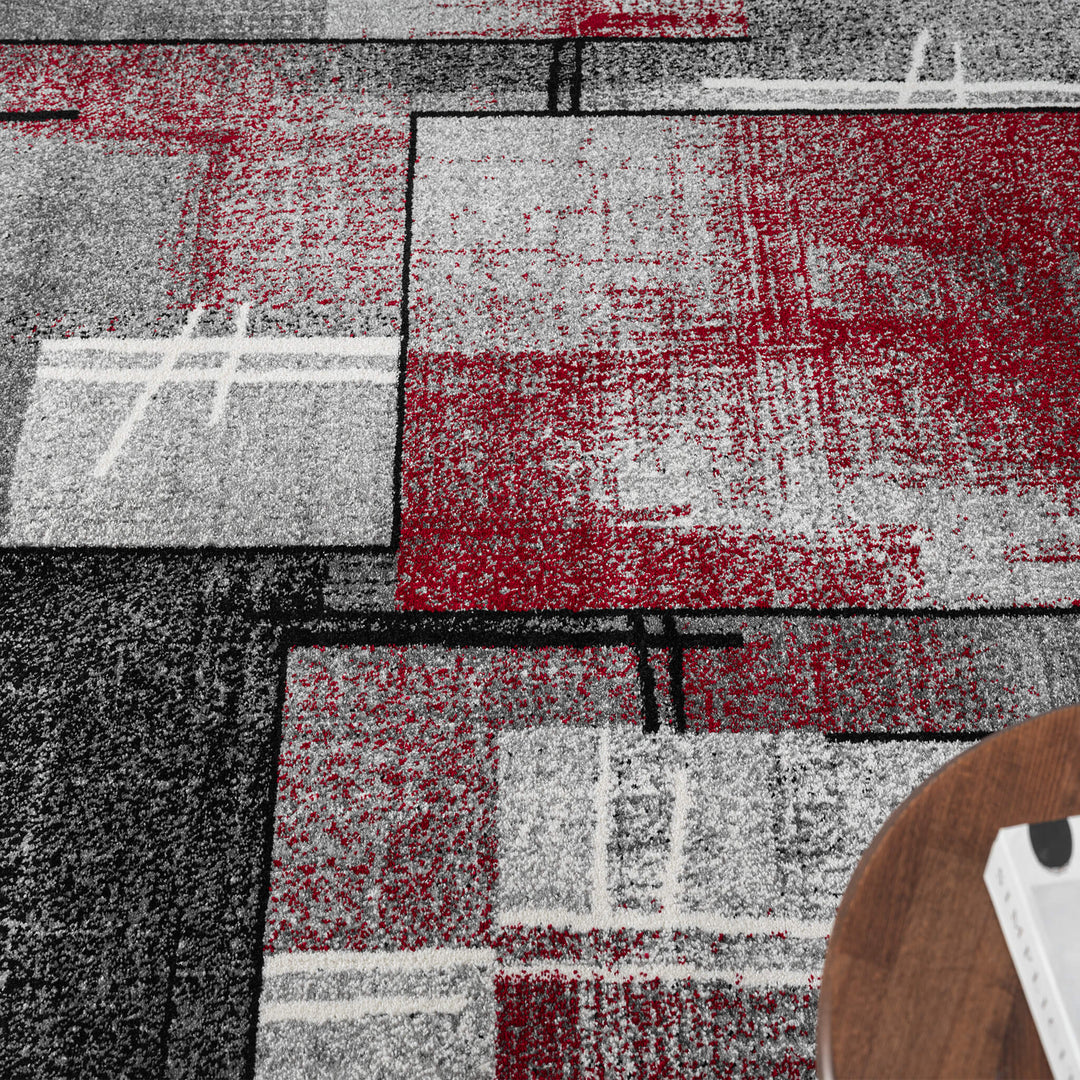 Metro Grid Linework Red Rug