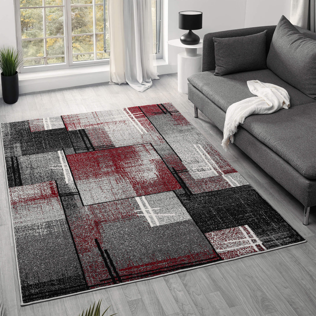 Metro Grid Linework Red Rug