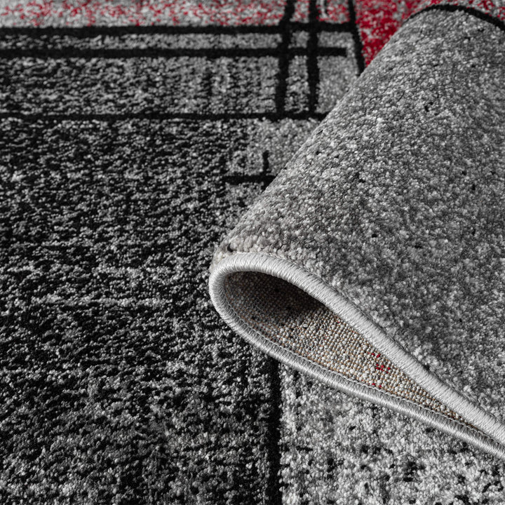 Metro Grid Linework Red Rug