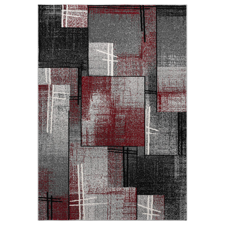 Metro Grid Linework Red Rug