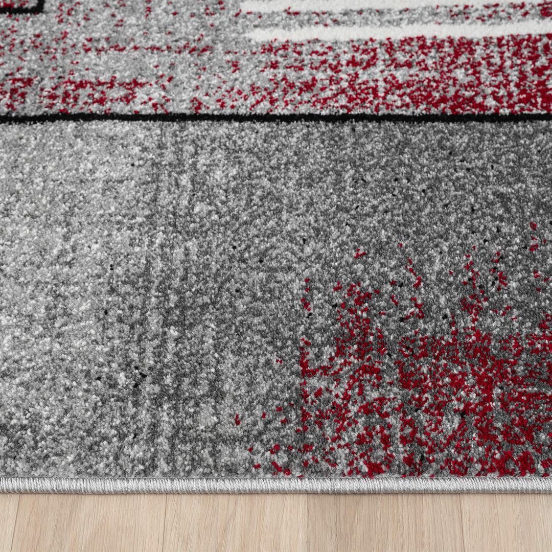 Metro Grid Linework Red Rug