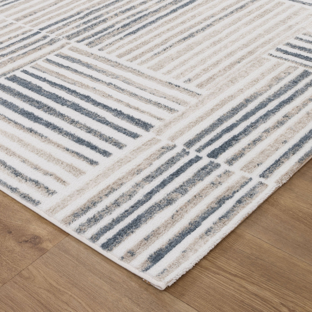 Wellington Geometric Lines Blue Rug