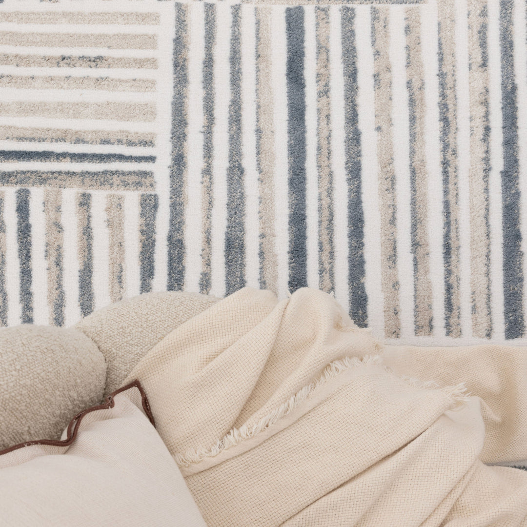 Wellington Geometric Lines Blue Rug