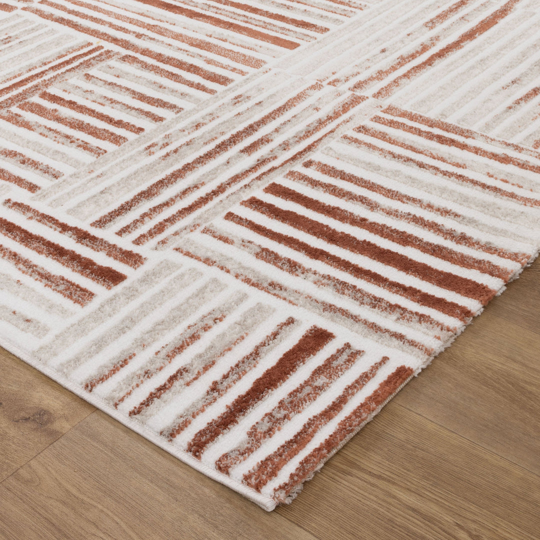 Wellington Geometric Lines Rust Rug