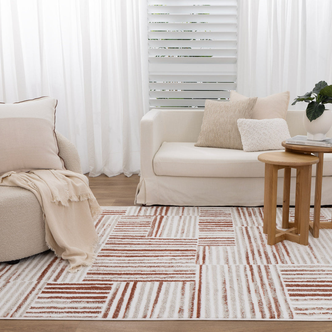 Wellington Geometric Lines Rust Rug