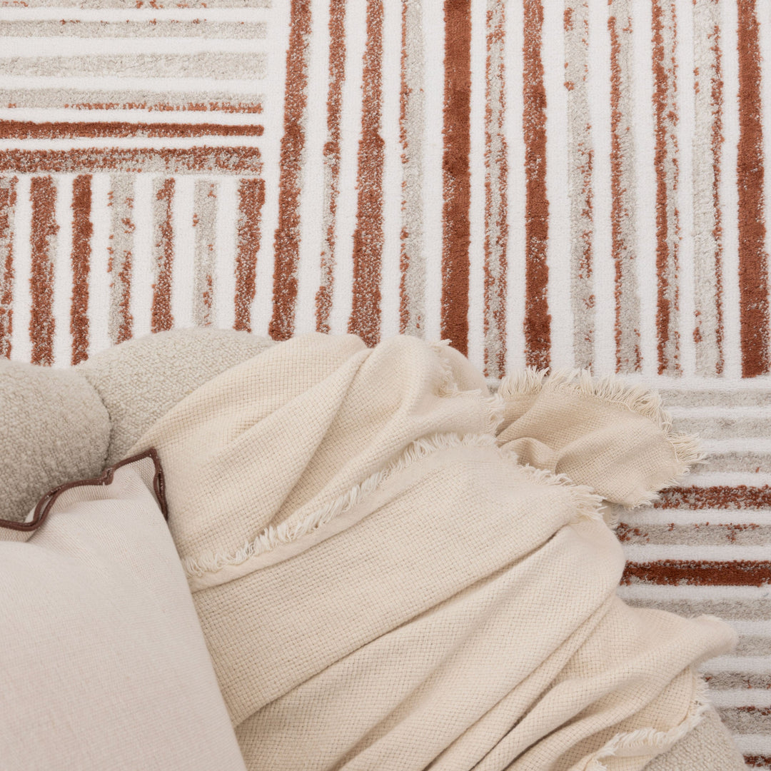 Wellington Geometric Lines Rust Rug