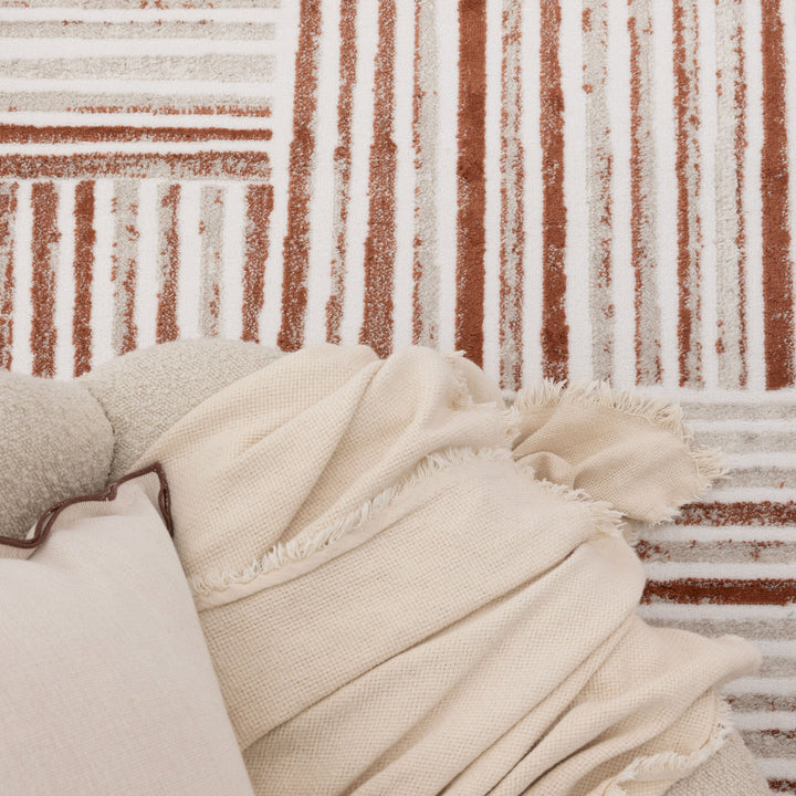 Wellington Geometric Lines Rust Rug