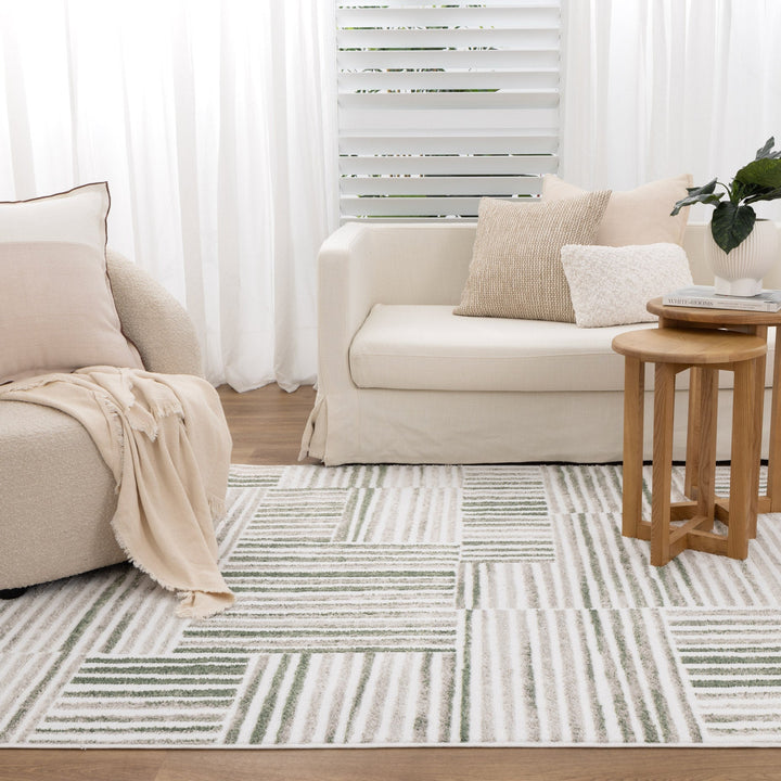 Wellington Geometric Lines Green Rug