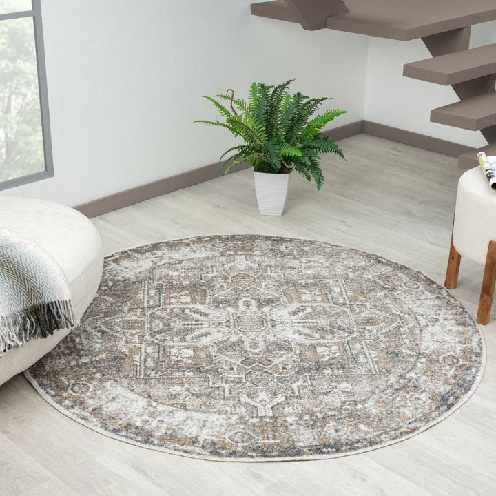 Easy 361 Earth  Washable Round Rug