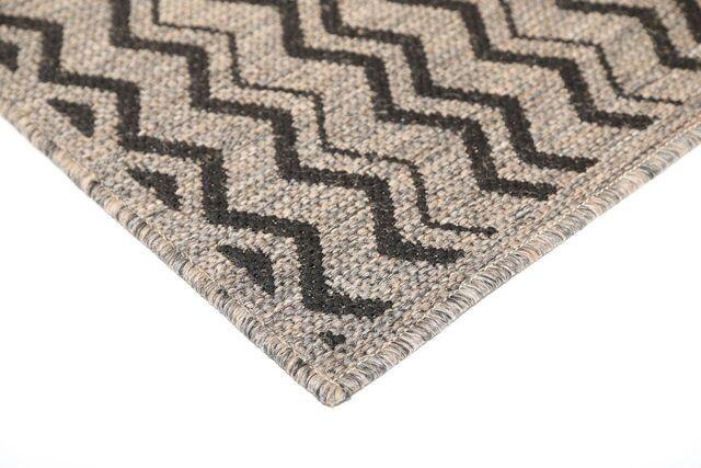 Sisalo Beige and Black Geometric Chevron Patterned Ikat Rug