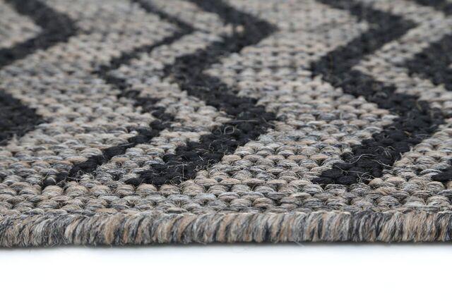 Sisalo Beige and Black Geometric Chevron Patterned Ikat Rug